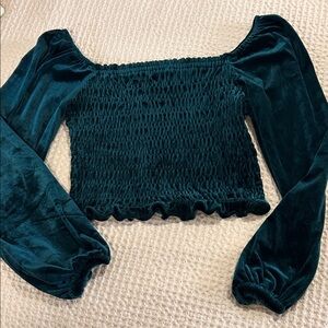 Velvet Off-Shoulder Top - emerald green